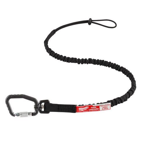 Locking Tool Lanyard, 36.3 in L, 15 lb Working Load, Rubber/Nylon Line, Black