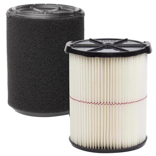 Wet/Dry Vac Cartridge Filter 6.75" D General Purpose and Wet Application 5-20 gal Black/White