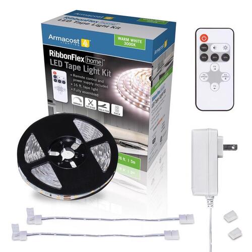 Armacost Lighting 421500 Strip Tape Light Kit RibbonFlex home 16 ft. L White Plug-In LED White