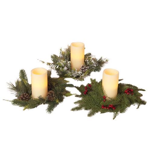 Gerson 2539930 Indoor Christmas Decor Multicolored Pine Candle Ring with Berry Multicolored
