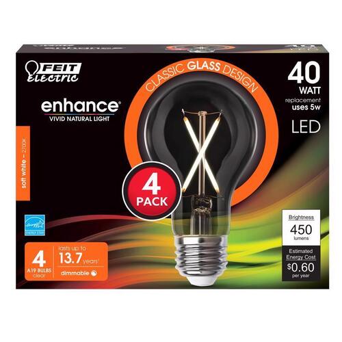 Filament LED Bulb Enhance A19 E26 (Medium) Soft White 40 Watt Equivalence Clear