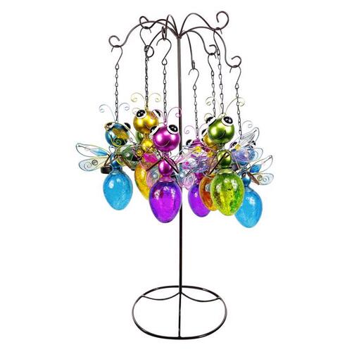 ALPINE LJJ940A Outdoor Decoration Multicolored Glass/Metal 16" H Hanging Butterfly/Dragonfly Multicolored