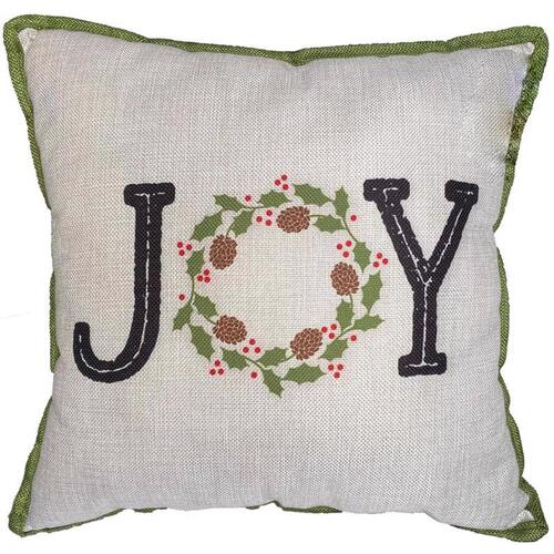 Indoor Christmas Decor Home Multicolored Fireside Joy Wreath Print Pillow 16" Multicolored - pack of 4