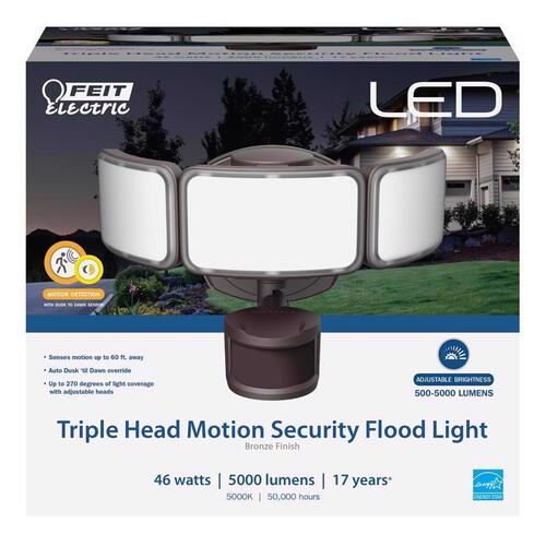 Security Floodlight Motion-Sensing Hardwired LED Bronze Bronze