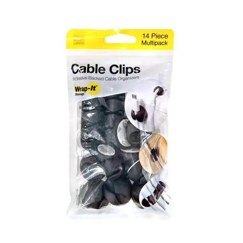 WRAP IT STORAGE 514-CLIPS-BL Cable Clips Organizers, Assorted Sizes pack of 14 Black