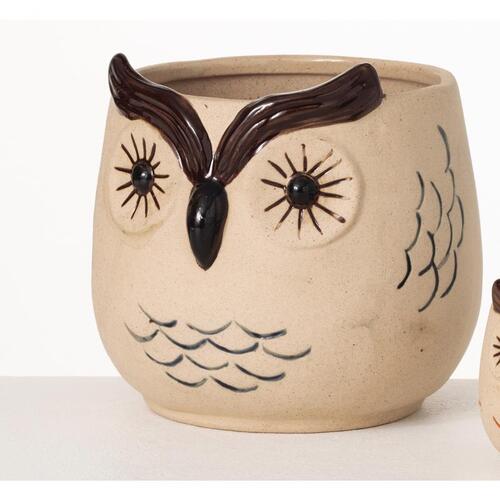 Planter Brown Ceramic 6" H Owl Brown