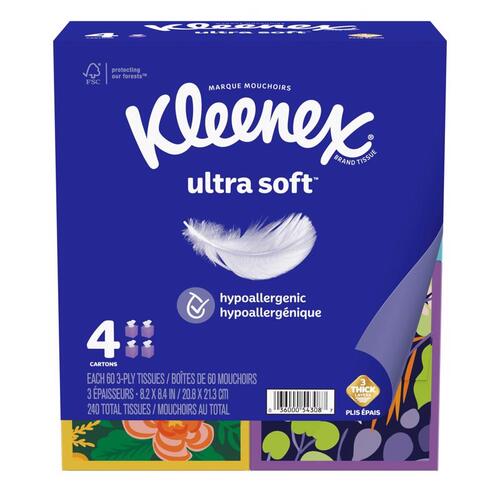 Facial Tissue Ultra Soft 60 ct White - pack of 8