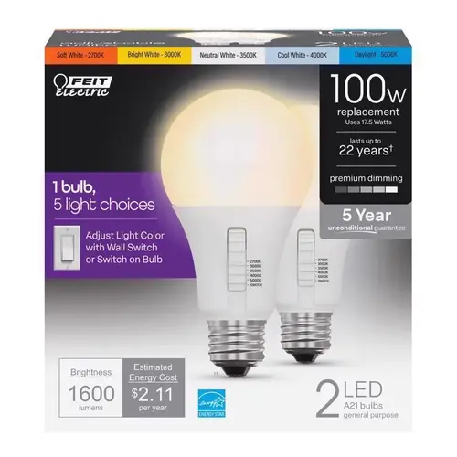 LED Bulb A21 E26 (Medium) Tunable White/Color Changing 100 Watt Equivalence Frosted