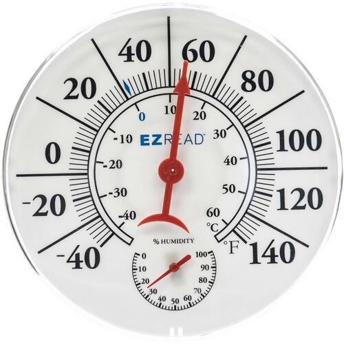 Hygrometer/Thermometer EZRead Plastic White 8" White