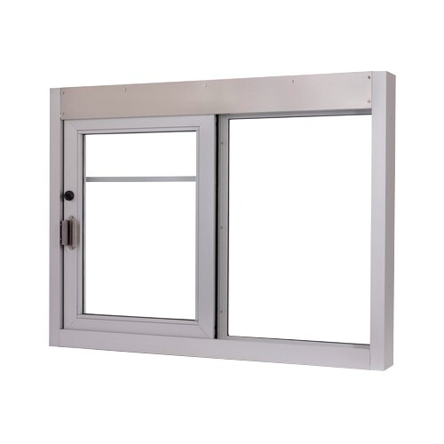 Quikserv SS-4030-216-9018-CL 48" x 36" California Drive Thru Slider Window For Food Service 216 sq in. (Restricted Panel) Left Hand Slide Clear Anodized Aluminum