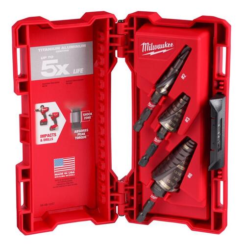 Impact Step Bit Set Shockwave 3/16 to 1" High Speed Steel Titanium Aluminum Nitride (TiAlN)