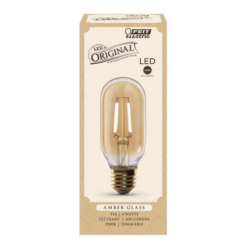 LED Bulb, Decorative, T14 Lamp, 40 W Equivalent, E26 Lamp Base, Dimmable, Amber Clear