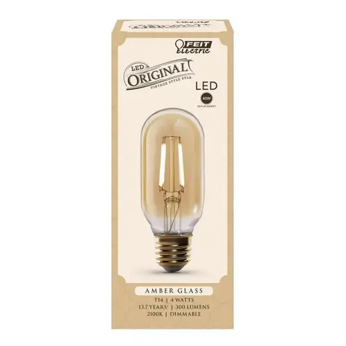 LED Bulb, Decorative, T14 Lamp, 40 W Equivalent, E26 Lamp Base, Dimmable, Amber - pack of 4
