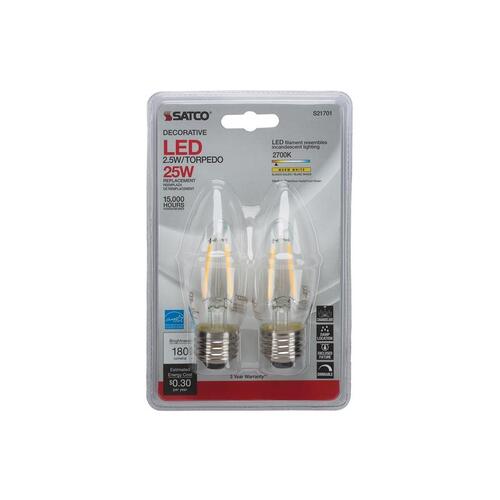 Satco S21832 Filament LED Bulb . B11 E26 (Medium) Warm White 25 W Clear