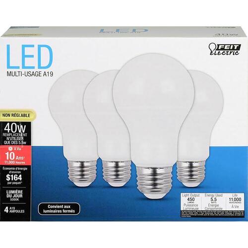 LED Lamp, General Purpose, A19 Lamp, 40 W Equivalent, E26 Lamp Base, White - pack of 4