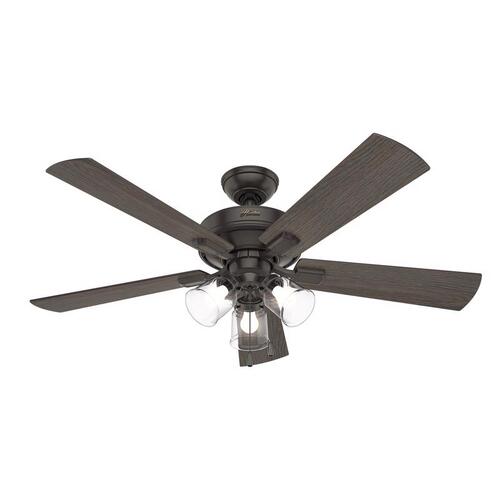 Hunter 54205 Crestfield Series Ceiling Fan, 5-Blade, Bleached Gray Pine/Gray Walnut Blade, 52 in Sweep, MDF Blade