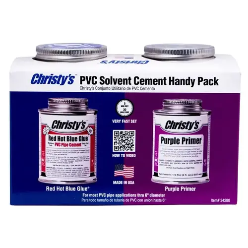 Christy's RH-RHBV-HDYPK-H 8 oz. PVC Red Hot Blue Glue and Purple Primer Handy Pack