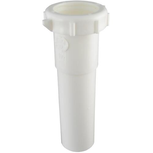 Pipe Extension Tube, 1-1/2 in, 6 in L, Slip Joint, Polypropylene, White