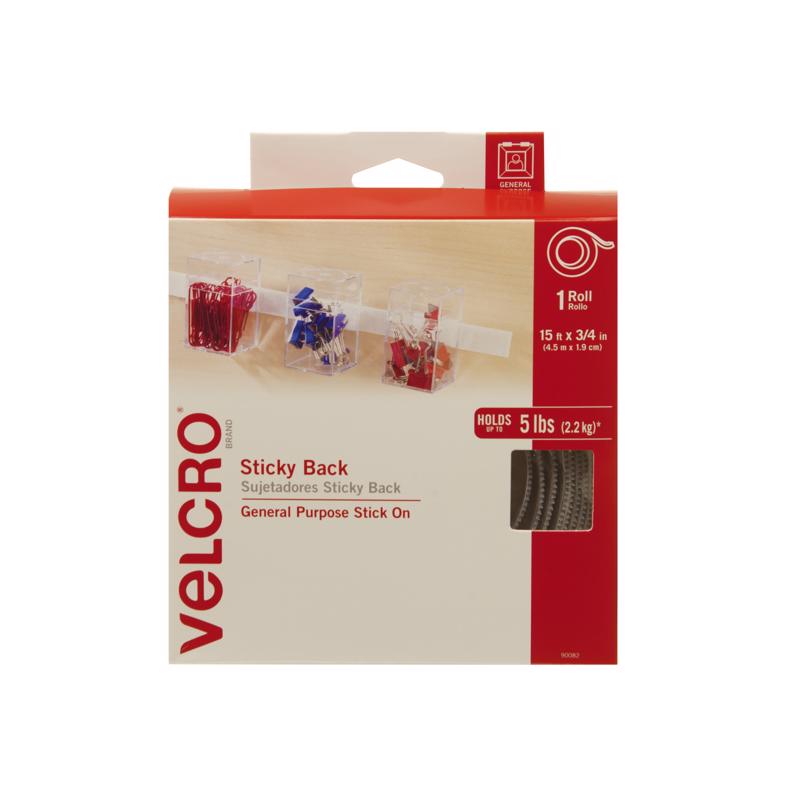 VELCRO Brand 90082 Fastener, 3/4 in W, 15 ft L, Nylon, White, Rubber Adhesive