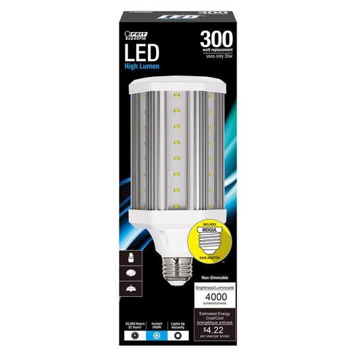 Daylight LED Yard Light, Corn Cob, 300 W Equivalent, E26 Lamp Base, Dimmable, Clear - pack of 4