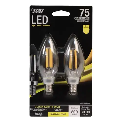 LED Bulb Blunt Tip E12 (Candelabra) Soft White 75 W Clea - 2 per pack x6 packs