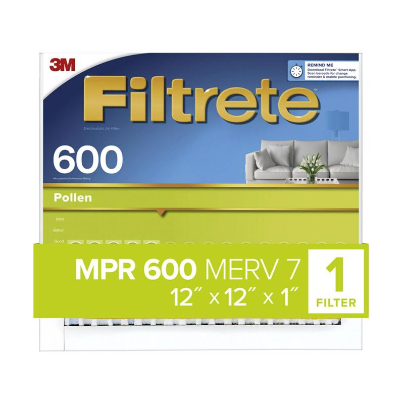 Filtrete 9880DC-6 9880DC-6 Dust and Pollen Reduction Filter, 12 in L, 12 in W, 7 MERV, 600 MPR, Cardboard Frame