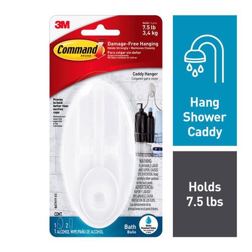 Caddy Hanger Command Large Plastic 5" L White Frosted