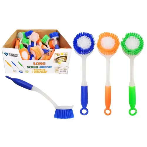 Long Handle Scrub Brush 2" W Plastic Handle Assorted - pack of 24