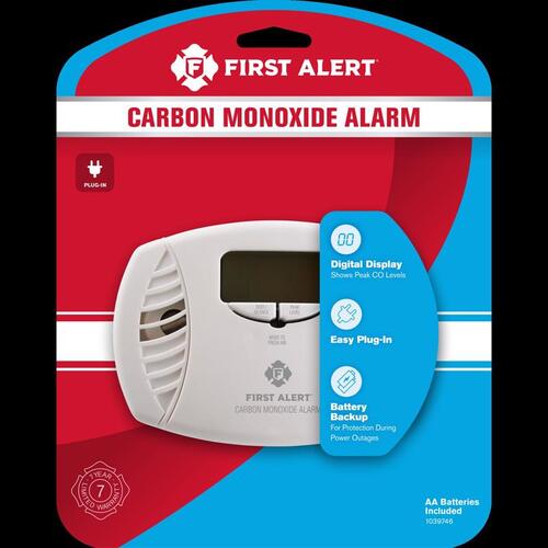 First Alert 1039746 1039746 Carbon Monoxide Alarm with Backlit Digital Display and Battery Backup, Digital Display, 85 dB
