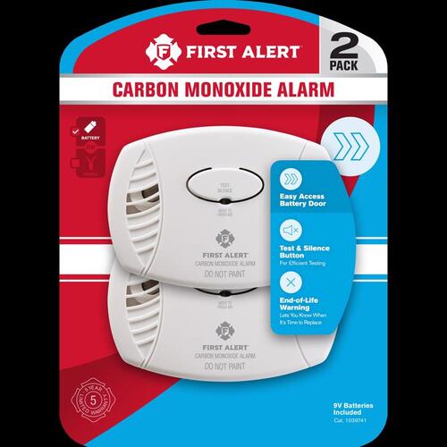 First Alert 1039741 1039741 Carbon Monoxide Alarm, 85 dB, Alarm: Audible, Electrochemical Sensor - pack of 2