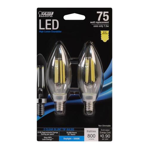 LED Bulb, Decorative, 75 W Equivalent, E12 Lamp Base, Clear, Daylight Light  - 2 per pack x6 packs