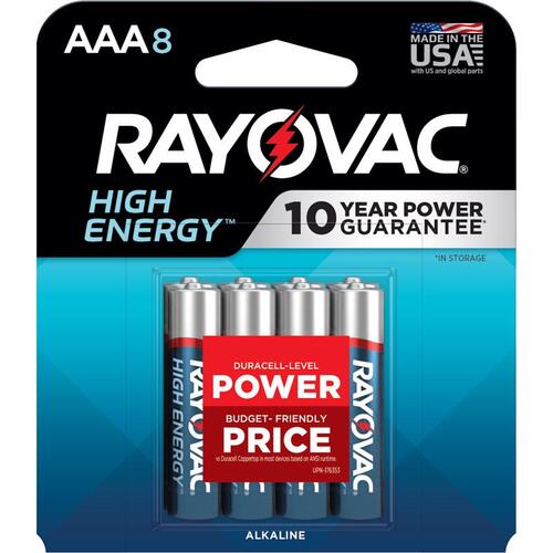 Rayovac 824-8K-XCP12 Batteries High Energy AAA Alkaline 8 pk Carded - pack of 12