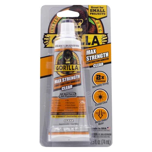 Max Strength Construction Adhesive, Clear, 2.5 fl-oz Tube
