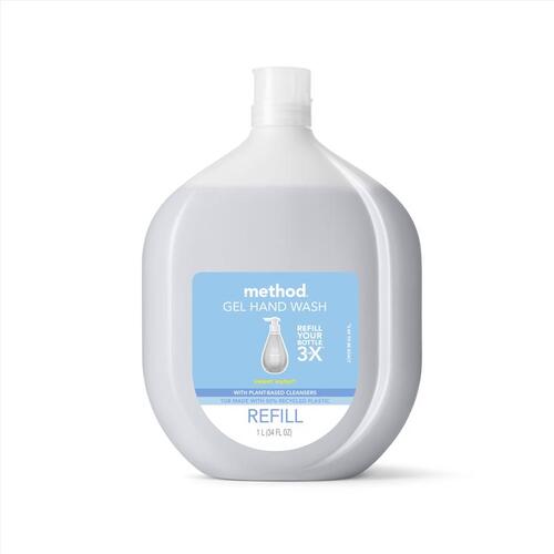 Method 328104 Gel Hand Wash Refill, Gel, Clear, Sweet Water, 34 oz Pouch
