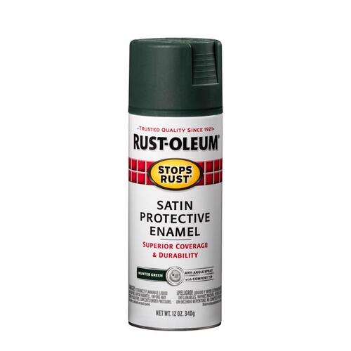 STOPS RUST Enamel Paint, Low Satin, Hunter Green, 12 oz, Aerosol Can