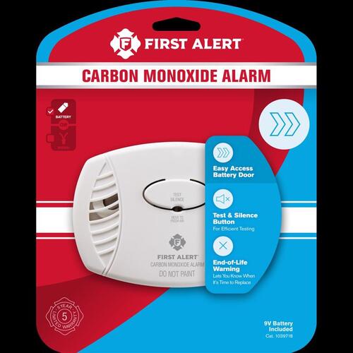 First Alert 1039718 1039718 Carbon Monoxide Alarm, 85 dB, Alarm: Audio, Electrochemical Sensor, White
