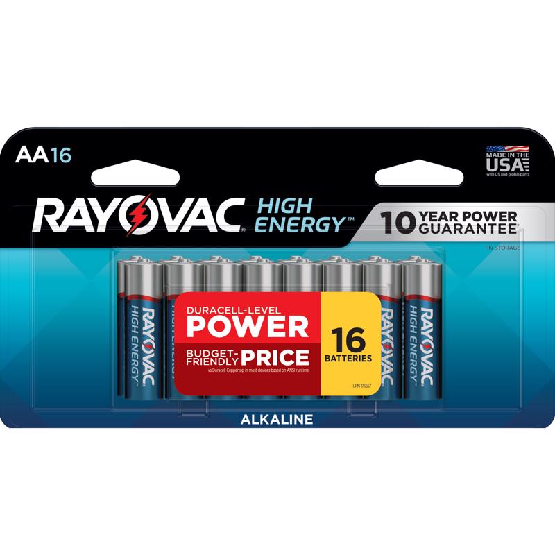 Rayovac 815-16LTK Battery, 1.5 V Battery, 3000 mAh, AA Battery, Alkaline - pack of 16