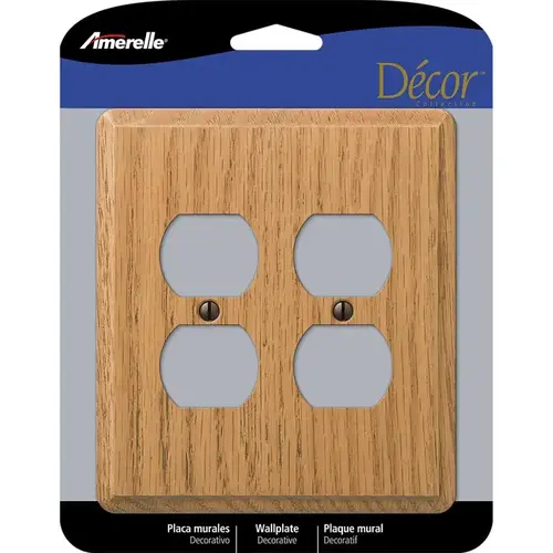 Wall Plate Contemporary Light Brown 2 gang Oak Wood Duplex Outlet Light