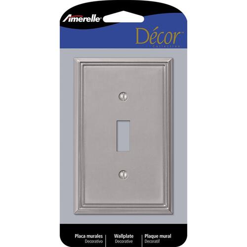 Wallplate, 4-7/8 in L, 3 in W, 1 -Gang, Cast Metal, Brushed Nickel