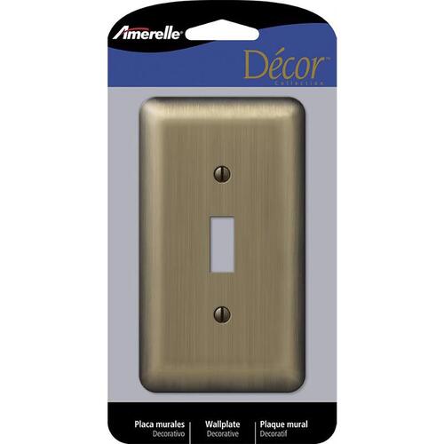 Wallplate, 5 in L, 2-13/16 in W, 1 -Gang, Steel, Brushed Brass