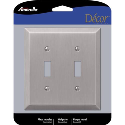 Wallplate, 4-15/16 in L, 4-9/16 in W, 2 -Gang, Steel, Brushed Nickel