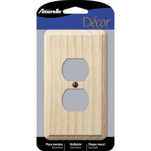 Contemporary Outlet Wallplate, 5-1/4 in L, 3 in W, 1 -Gang, Wood, Ash, Screw Mounting