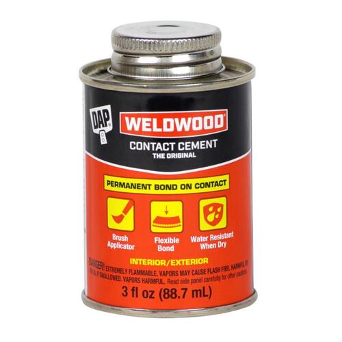 Weldwood 00107 Contact Cement, Liquid, Strong Solvent, Tan, 3 oz Bottle