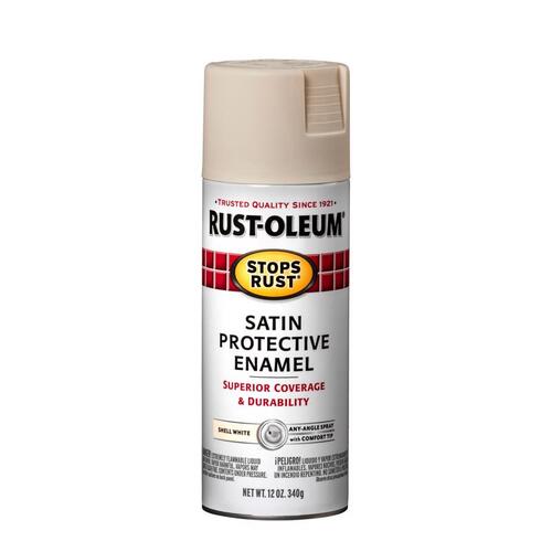 STOPS RUST Enamel Paint, Low Satin, Shell White, 12 oz, Aerosol Can