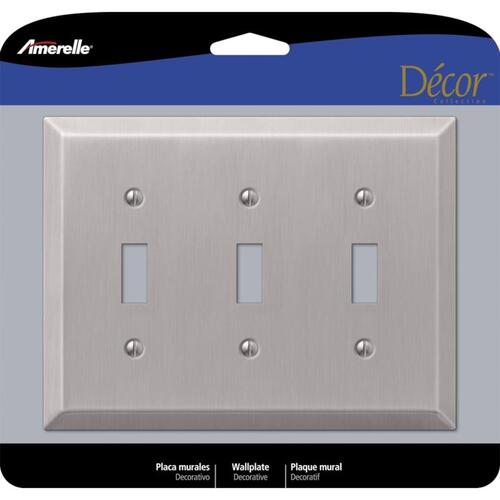 Century Wallplate, 4-15/16 in L, 6-1/2 in W, 3 -Gang, Steel, Brushed Nickel