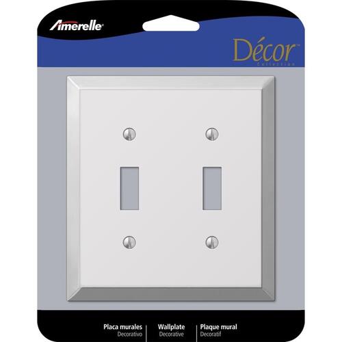 Wallplate, 4-15/16 in L, 4-9/16 in W, 2 -Gang, Steel, Polished Chrome