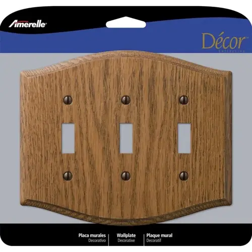 Wall Plate Country Medium Brown 3 gang Oak Wood Toggle Medium