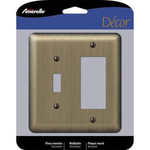 Wall Plate Devon Brushed Brass 2 gang Stamped Steel Rocker/Toggle Brushed