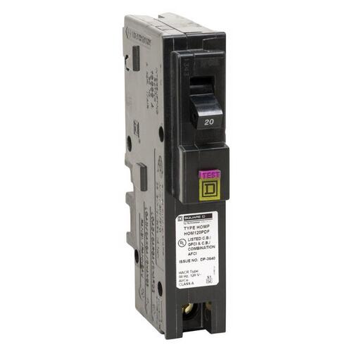 Circuit Breaker, Dual Function, Mini, 20 A, 1 -Pole, 120 V, Plug Mounting