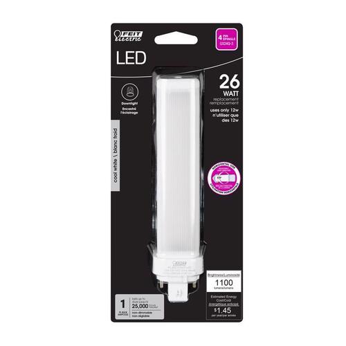 LED Bulb, Specialty, 26 W Equivalent, GX24Q-3 Lamp Base, Cool White Light Frosted